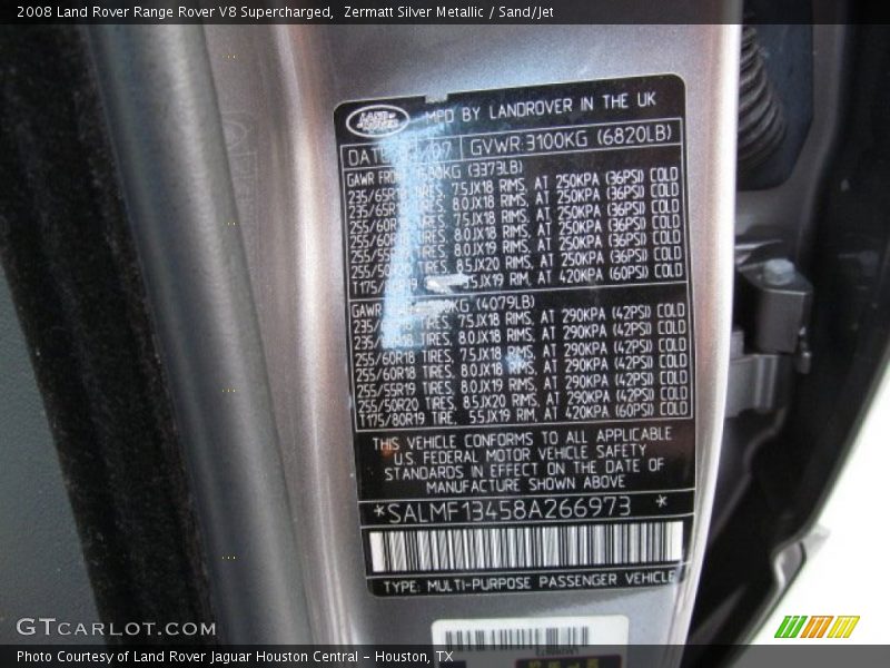 Zermatt Silver Metallic / Sand/Jet 2008 Land Rover Range Rover V8 Supercharged