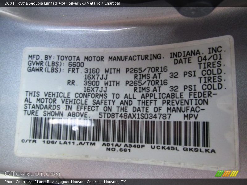 2001 Sequoia Limited 4x4 Silver Sky Metallic Color Code 1D6