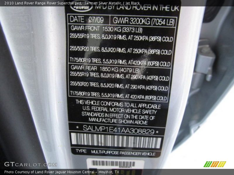 Zermatt Silver Metallic / Jet Black 2010 Land Rover Range Rover Supercharged