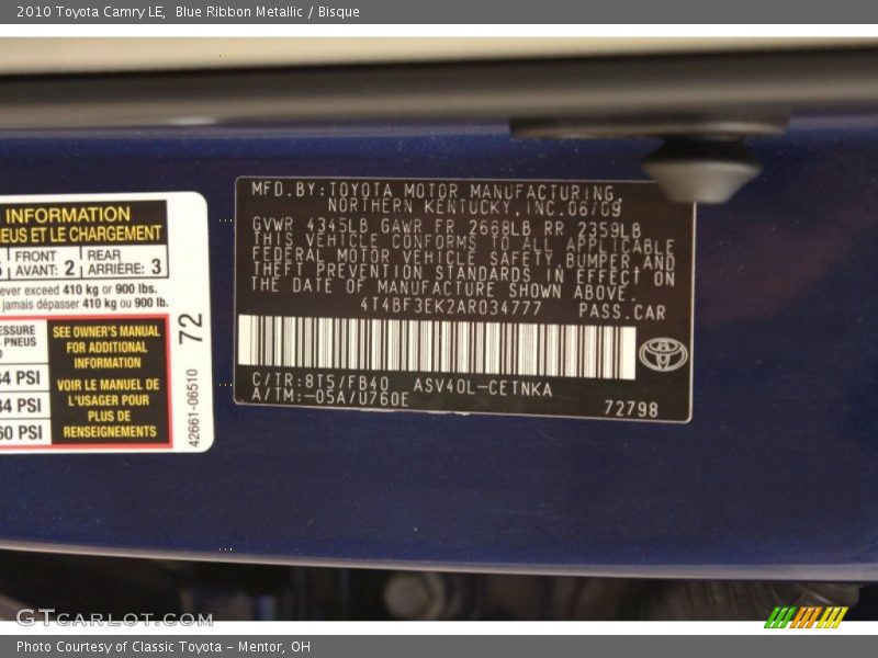 Blue Ribbon Metallic / Bisque 2010 Toyota Camry LE