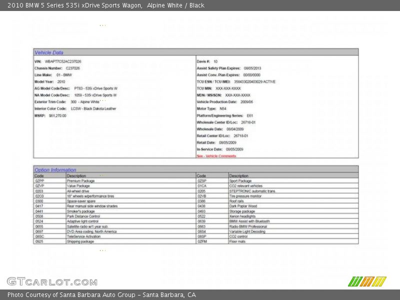 Alpine White / Black 2010 BMW 5 Series 535i xDrive Sports Wagon