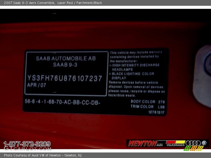 Laser Red / Parchment/Black 2007 Saab 9-3 Aero Convertible