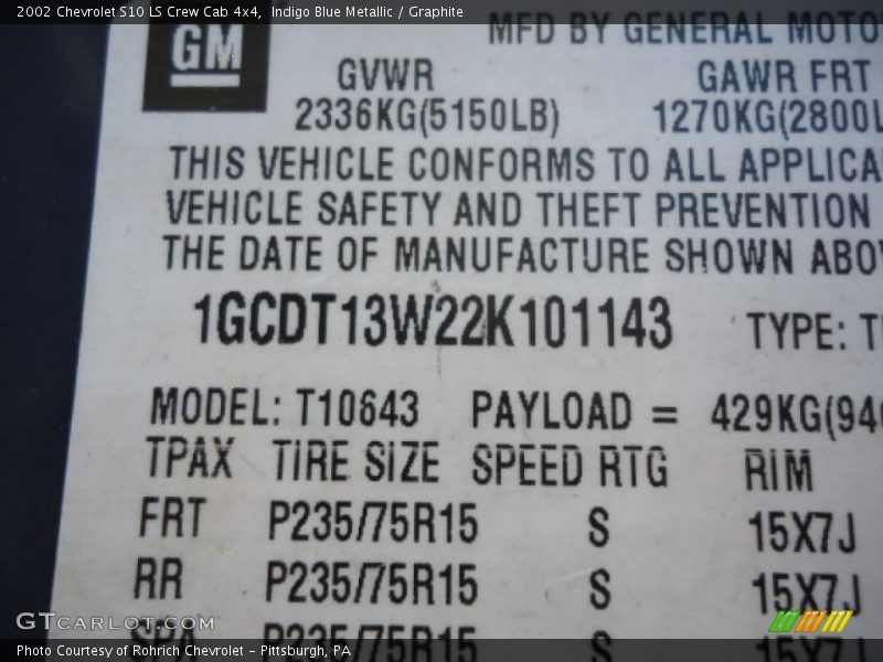 Indigo Blue Metallic / Graphite 2002 Chevrolet S10 LS Crew Cab 4x4