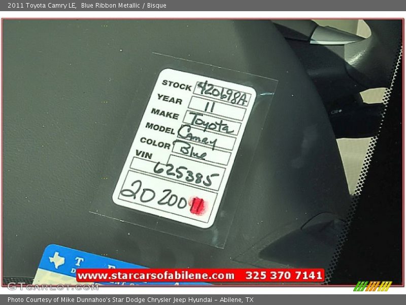Blue Ribbon Metallic / Bisque 2011 Toyota Camry LE