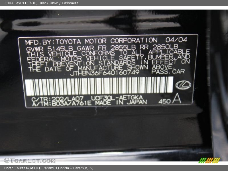 Black Onyx / Cashmere 2004 Lexus LS 430