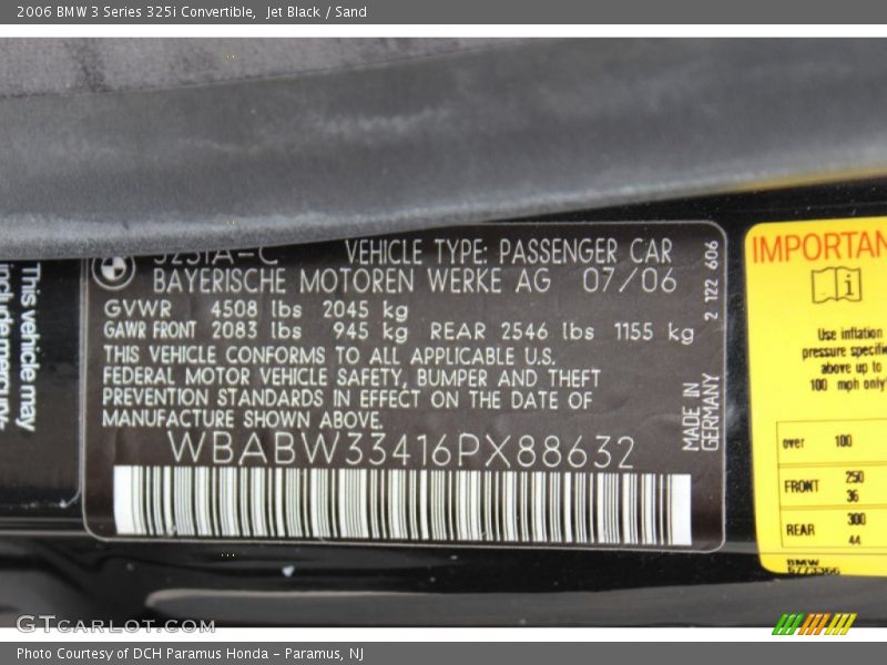 Jet Black / Sand 2006 BMW 3 Series 325i Convertible