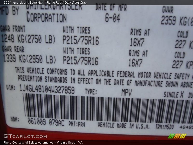 Flame Red / Dark Slate Gray 2004 Jeep Liberty Sport 4x4