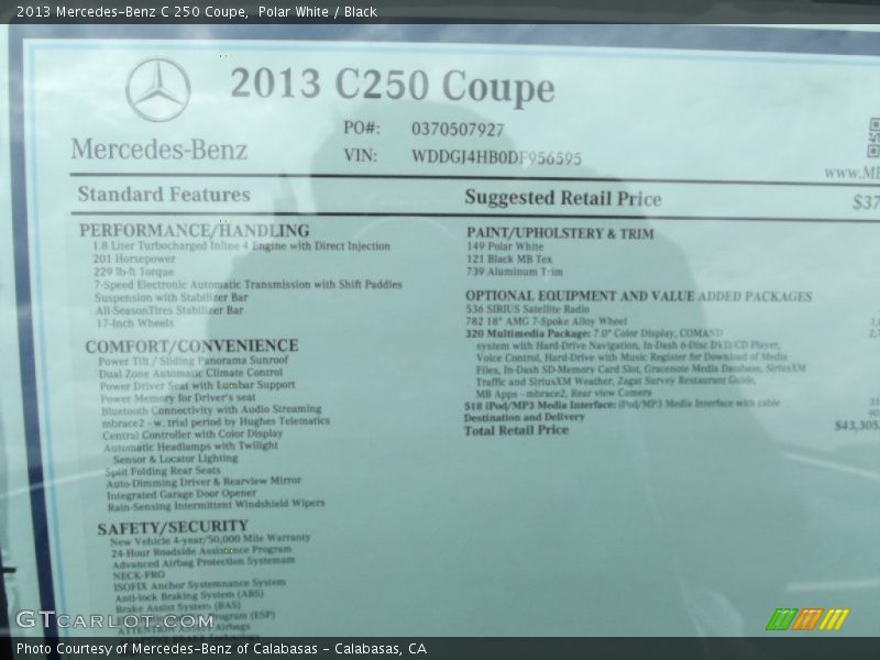 Polar White / Black 2013 Mercedes-Benz C 250 Coupe