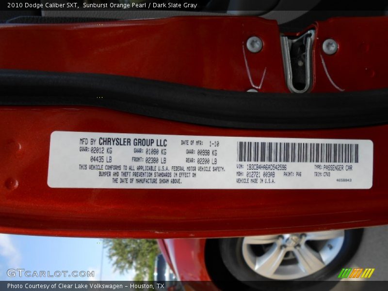 Sunburst Orange Pearl / Dark Slate Gray 2010 Dodge Caliber SXT