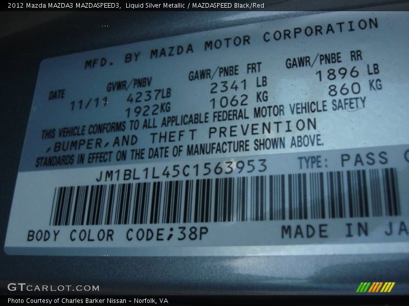 Liquid Silver Metallic / MAZDASPEED Black/Red 2012 Mazda MAZDA3 MAZDASPEED3