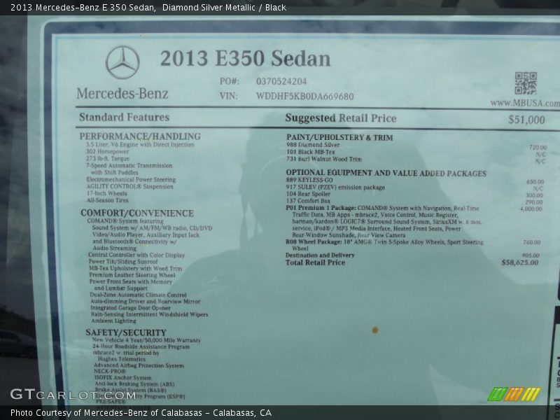  2013 E 350 Sedan Window Sticker