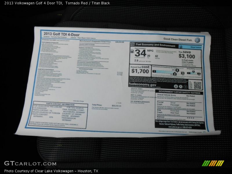 Tornado Red / Titan Black 2013 Volkswagen Golf 4 Door TDI