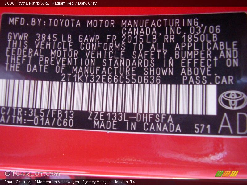 Radiant Red / Dark Gray 2006 Toyota Matrix XRS