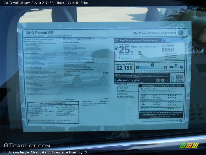 Black / Cornsilk Beige 2013 Volkswagen Passat 2.5L SE