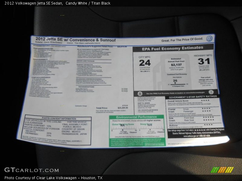 Candy White / Titan Black 2012 Volkswagen Jetta SE Sedan