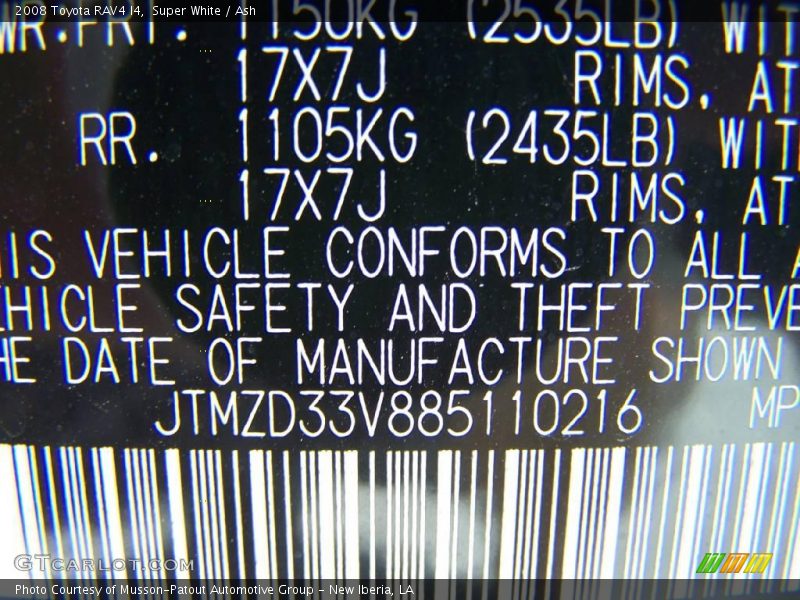 Super White / Ash 2008 Toyota RAV4 I4