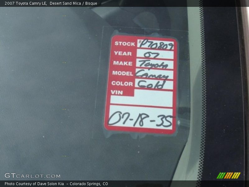 Desert Sand Mica / Bisque 2007 Toyota Camry LE