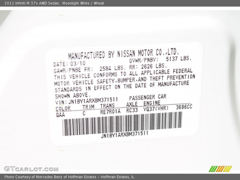 Moonlight White / Wheat 2011 Infiniti M 37x AWD Sedan