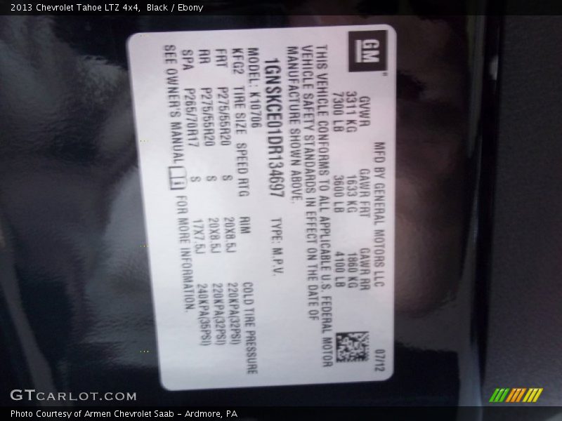 Black / Ebony 2013 Chevrolet Tahoe LTZ 4x4