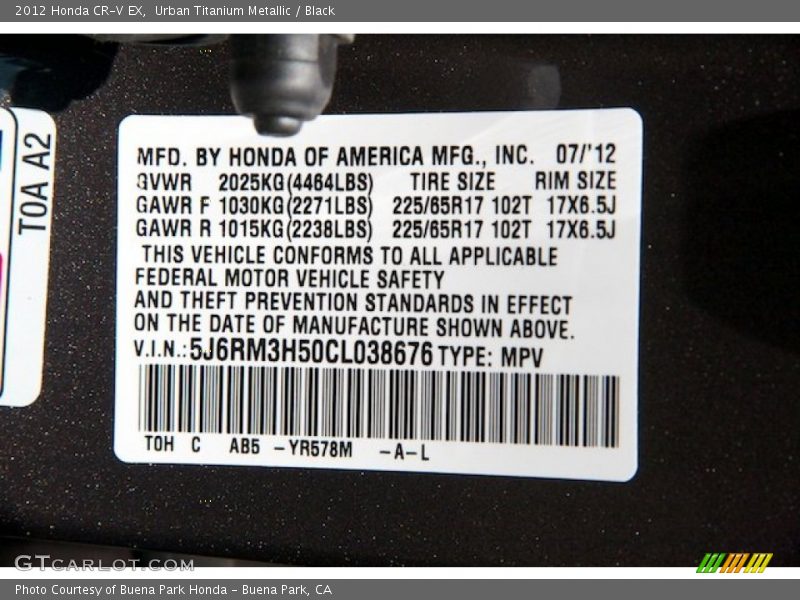Urban Titanium Metallic / Black 2012 Honda CR-V EX