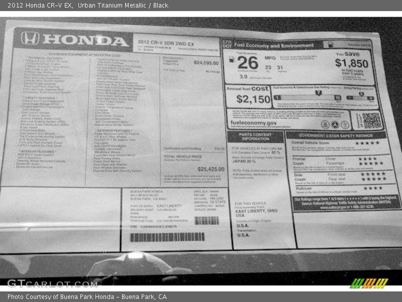 Urban Titanium Metallic / Black 2012 Honda CR-V EX