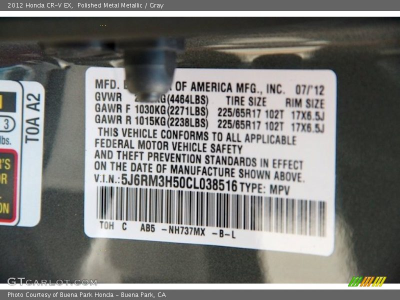 Polished Metal Metallic / Gray 2012 Honda CR-V EX