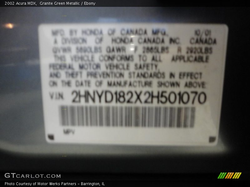 Granite Green Metallic / Ebony 2002 Acura MDX