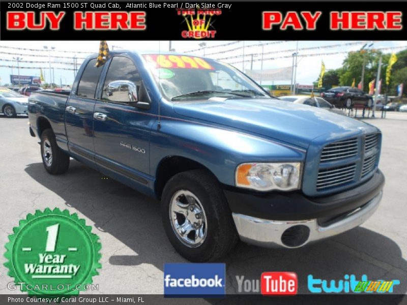 Atlantic Blue Pearl / Dark Slate Gray 2002 Dodge Ram 1500 ST Quad Cab