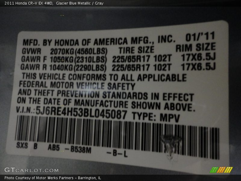 Glacier Blue Metallic / Gray 2011 Honda CR-V EX 4WD