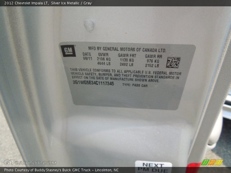 Silver Ice Metallic / Gray 2012 Chevrolet Impala LT