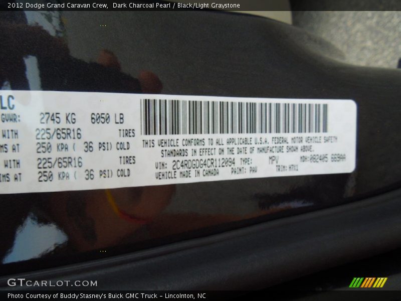 Dark Charcoal Pearl / Black/Light Graystone 2012 Dodge Grand Caravan Crew