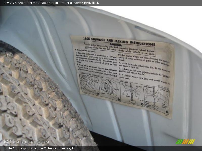 Info Tag of 1957 Bel Air 2 Door Sedan