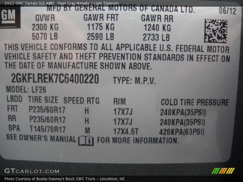 Steel Gray Metallic / Light Titanium 2012 GMC Terrain SLE AWD
