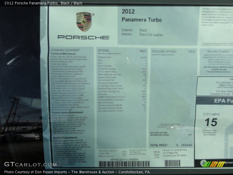  2012 Panamera Turbo Window Sticker