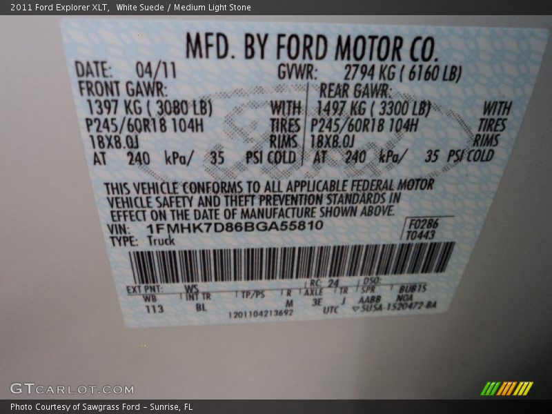 White Suede / Medium Light Stone 2011 Ford Explorer XLT