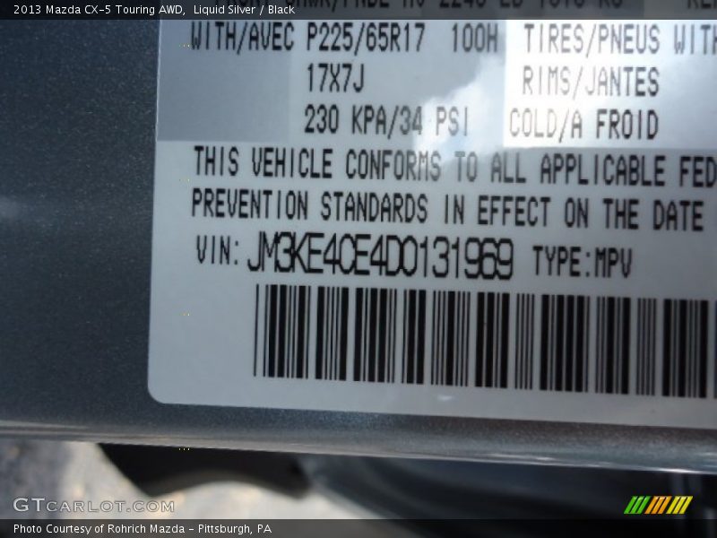 Liquid Silver / Black 2013 Mazda CX-5 Touring AWD