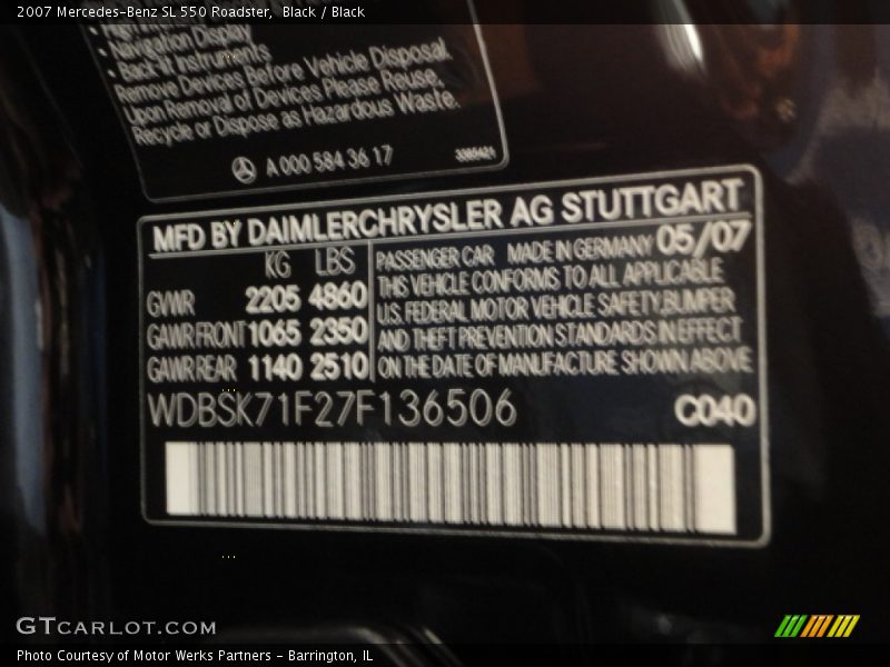 Black / Black 2007 Mercedes-Benz SL 550 Roadster