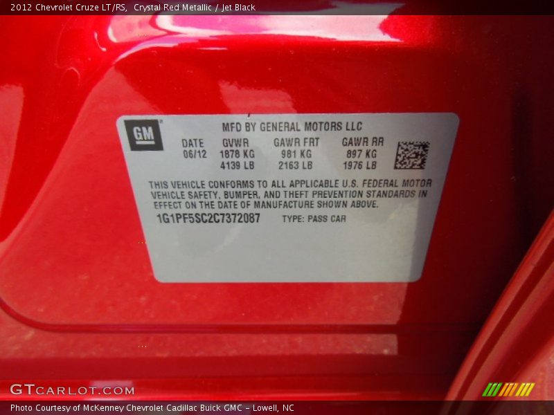 Crystal Red Metallic / Jet Black 2012 Chevrolet Cruze LT/RS