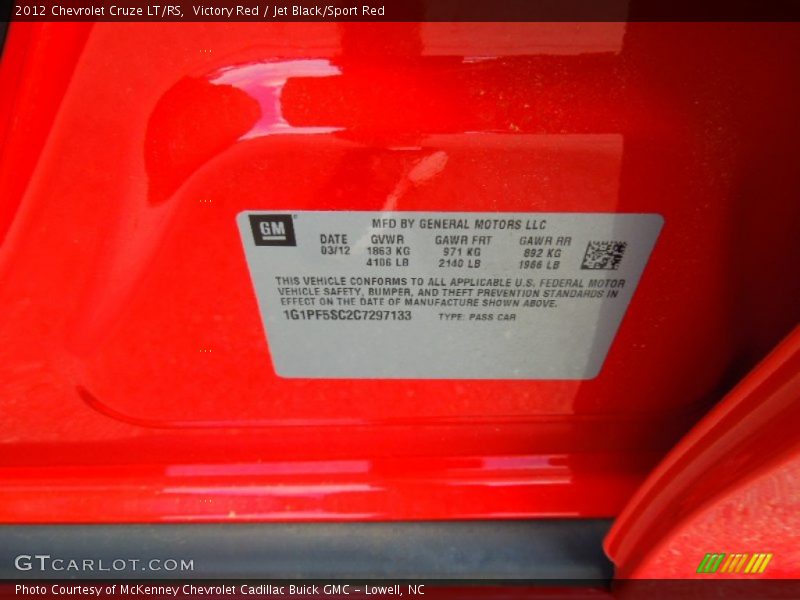 Victory Red / Jet Black/Sport Red 2012 Chevrolet Cruze LT/RS