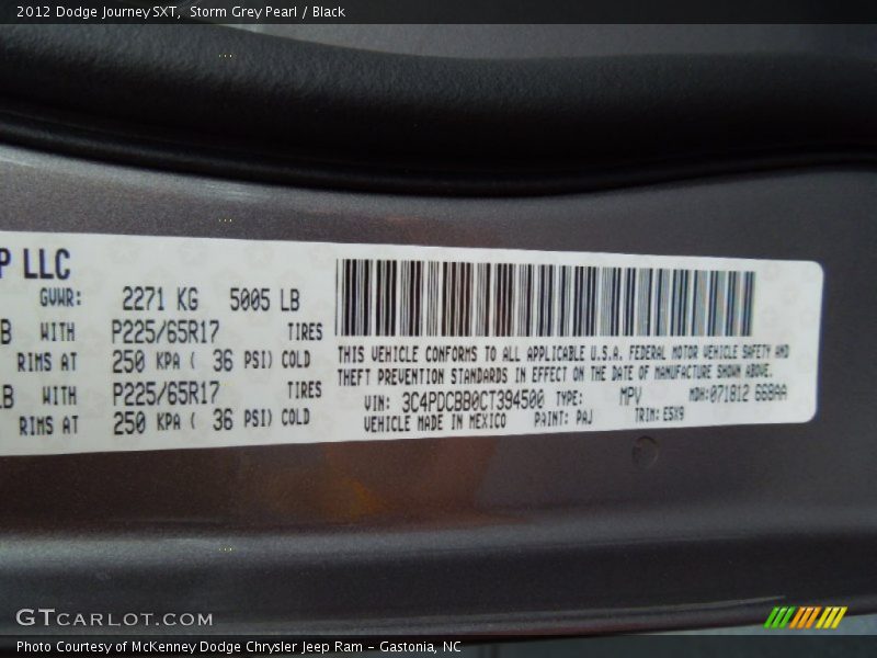 Storm Grey Pearl / Black 2012 Dodge Journey SXT