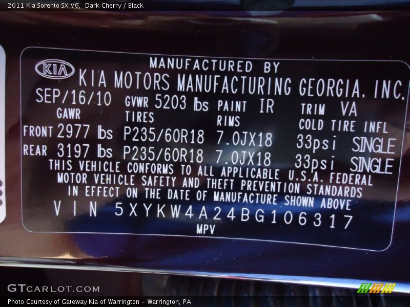 Dark Cherry / Black 2011 Kia Sorento SX V6