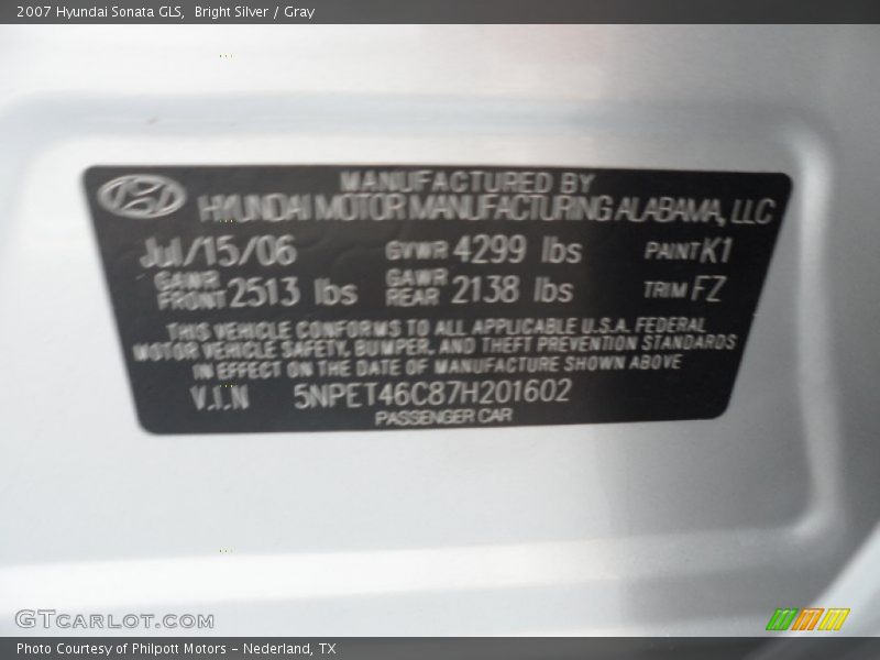Bright Silver / Gray 2007 Hyundai Sonata GLS