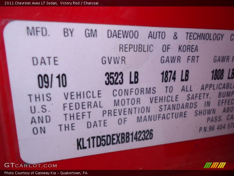 Victory Red / Charcoal 2011 Chevrolet Aveo LT Sedan