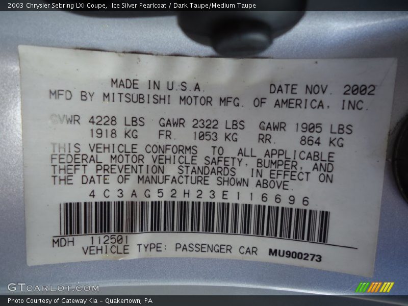 Ice Silver Pearlcoat / Dark Taupe/Medium Taupe 2003 Chrysler Sebring LXi Coupe