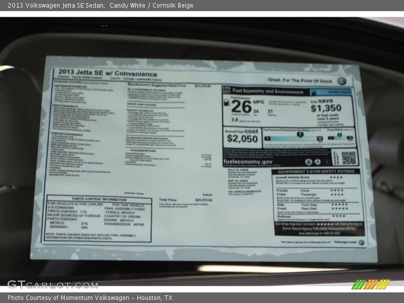 Candy White / Cornsilk Beige 2013 Volkswagen Jetta SE Sedan