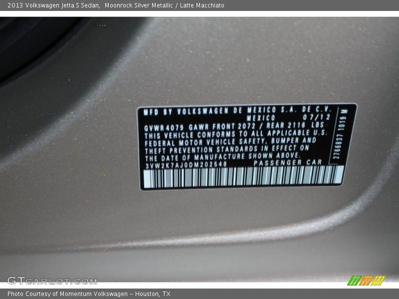 Moonrock Silver Metallic / Latte Macchiato 2013 Volkswagen Jetta S Sedan