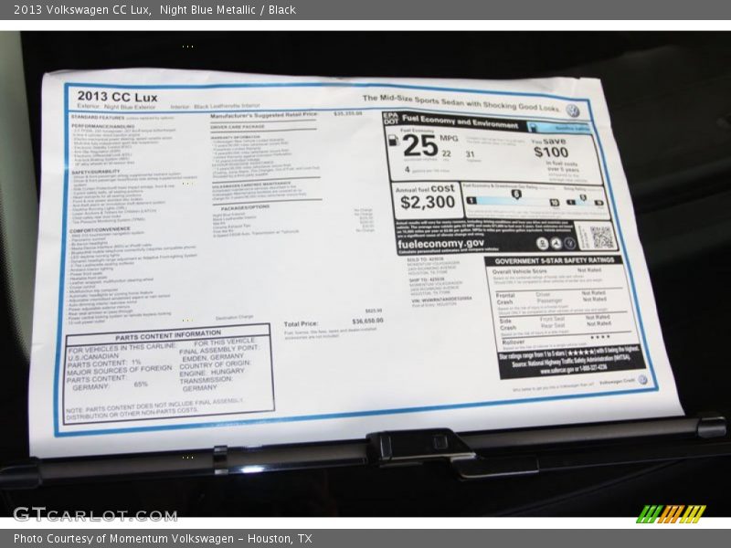 Night Blue Metallic / Black 2013 Volkswagen CC Lux