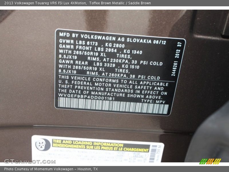 Toffee Brown Metallic / Saddle Brown 2013 Volkswagen Touareg VR6 FSI Lux 4XMotion