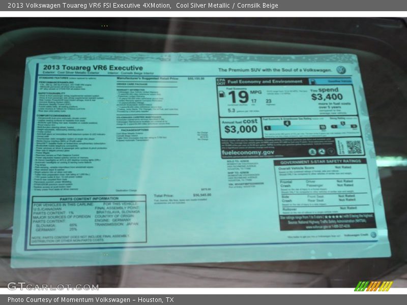 Cool Silver Metallic / Cornsilk Beige 2013 Volkswagen Touareg VR6 FSI Executive 4XMotion