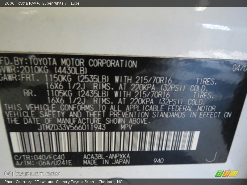 Super White / Taupe 2006 Toyota RAV4